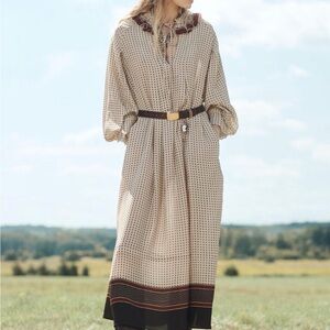 Zara Limited Edition Beige and Black Patterned Midi Dress